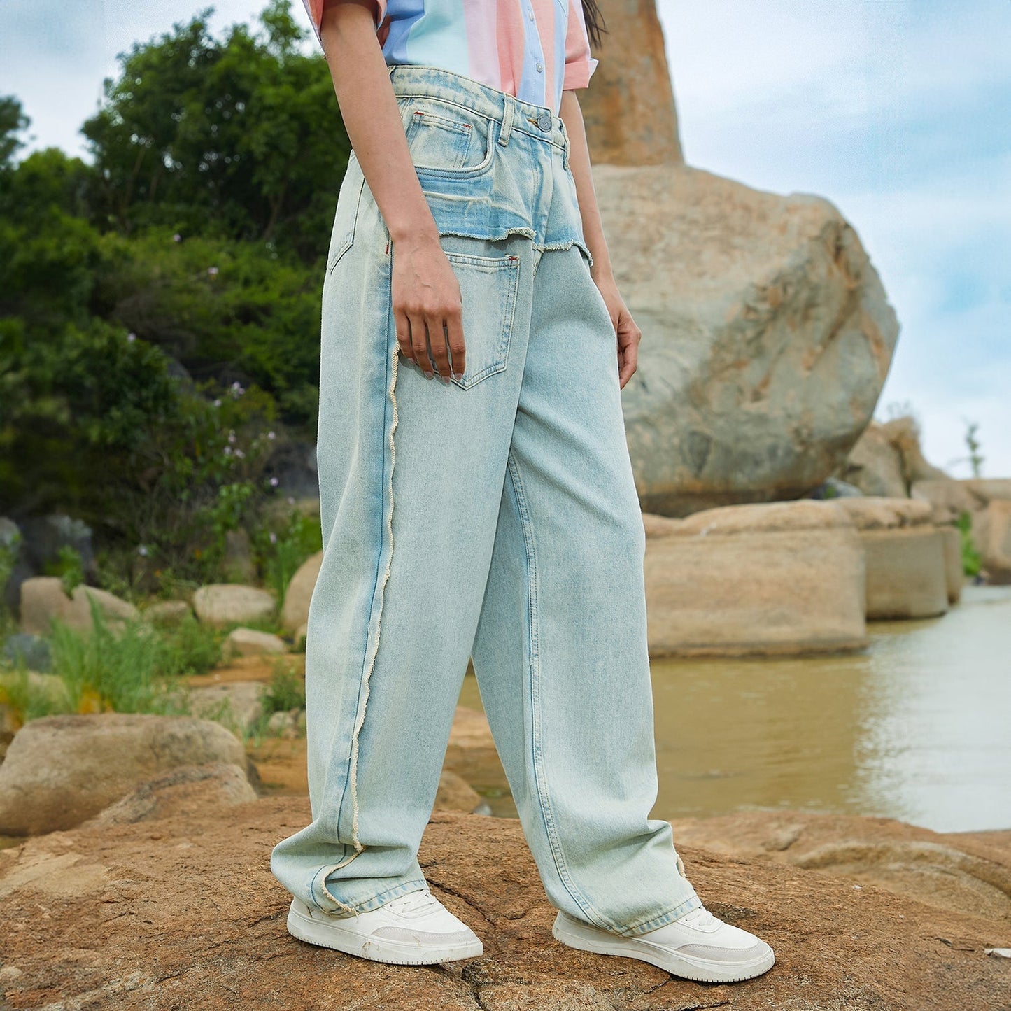 Fringed Straight Denim Jeans
