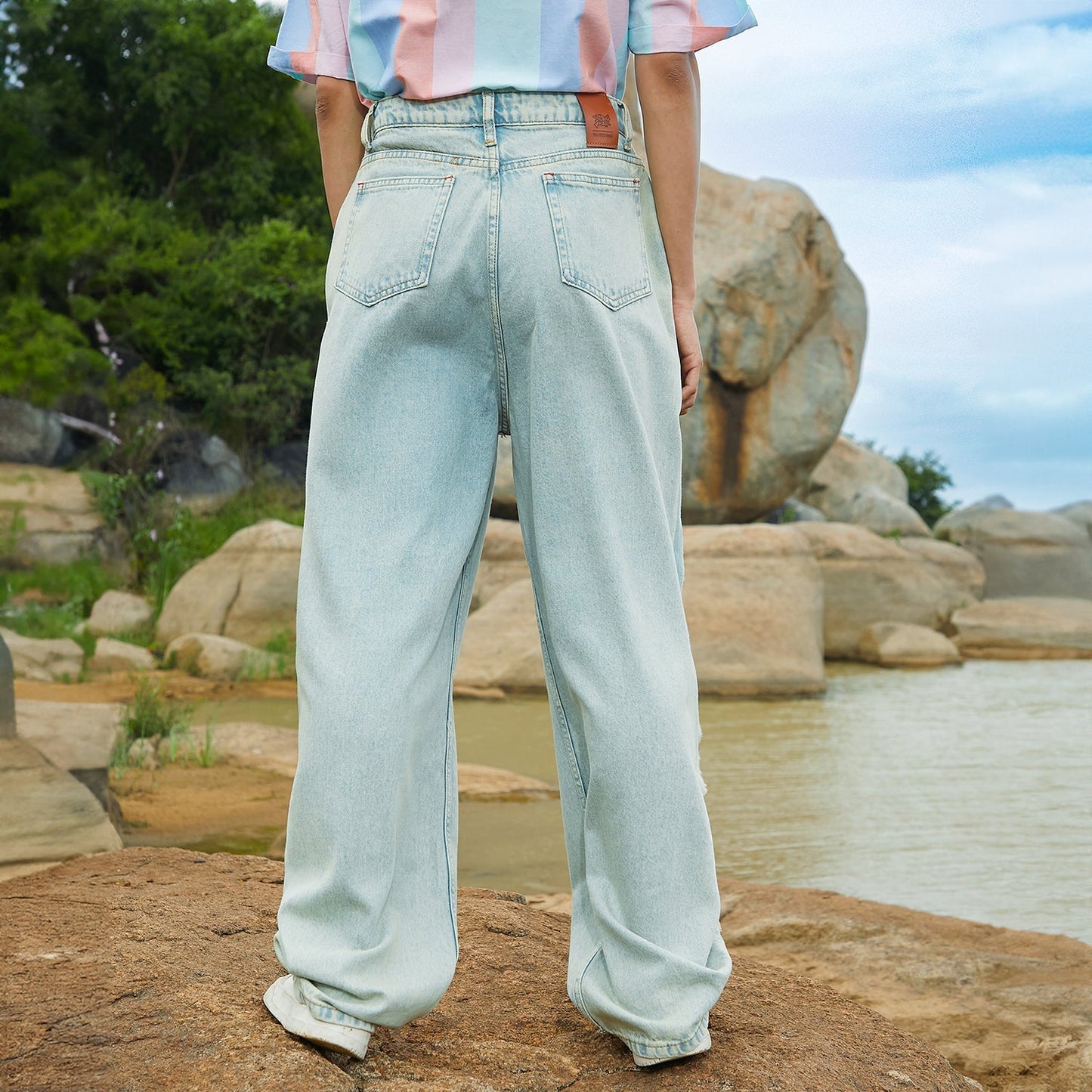 Fringed Straight Denim Jeans