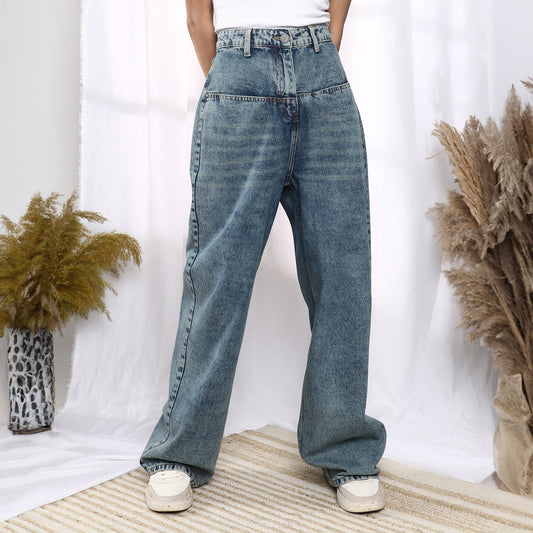 Acid-Wash Straight Denim Jeans