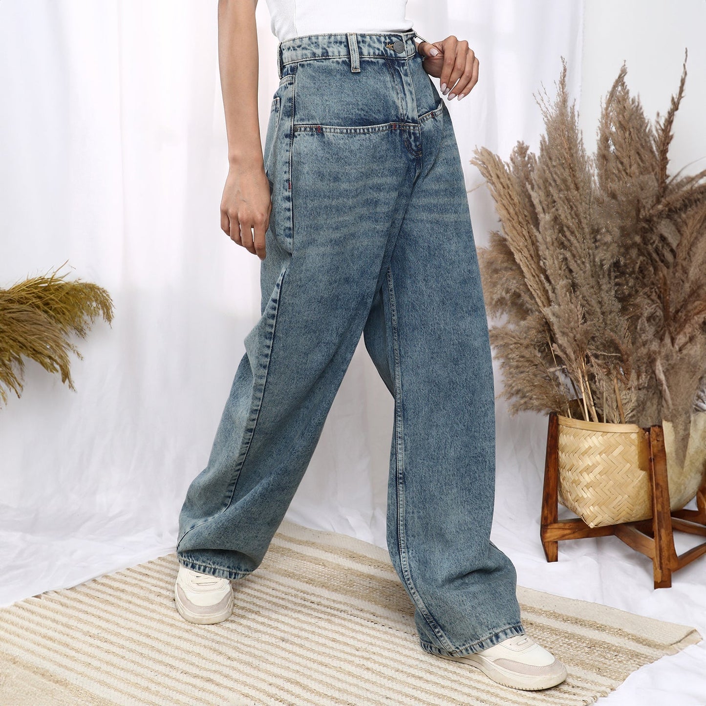 Acid-Wash Straight Denim Jeans
