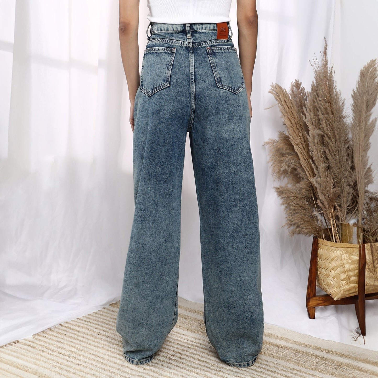 Acid-Wash Straight Denim Jeans