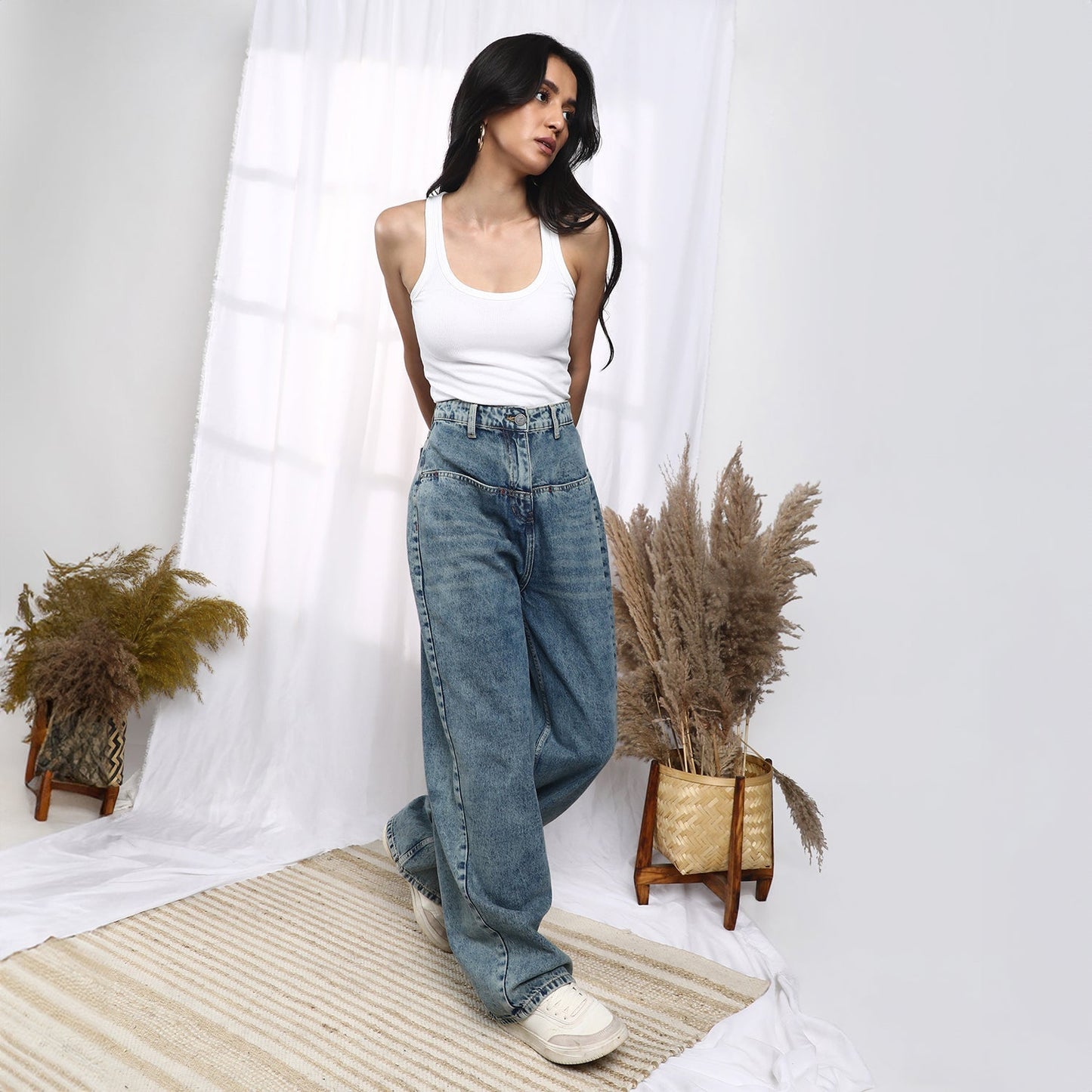 Acid-Wash Straight Denim Jeans