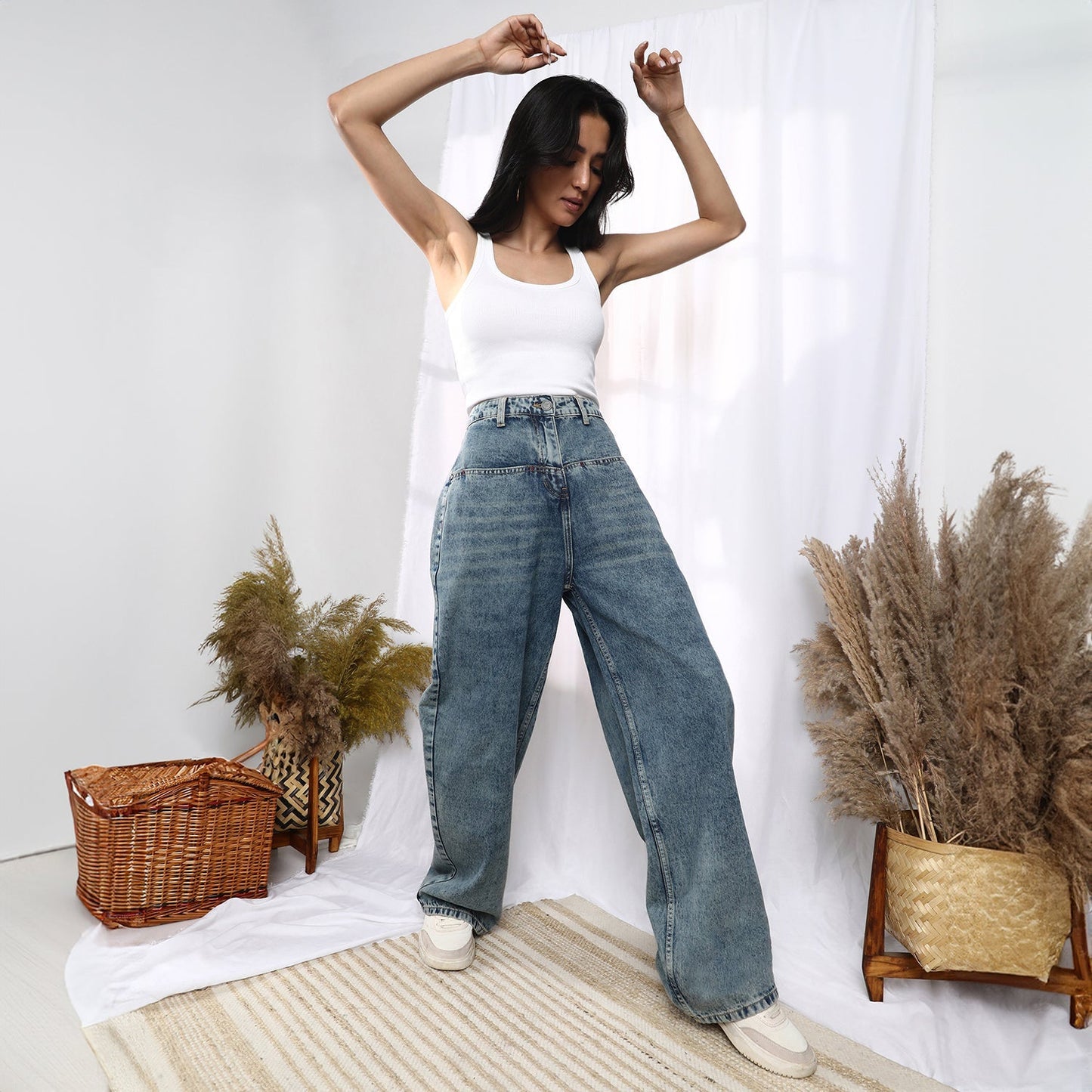 Acid-Wash Straight Denim Jeans