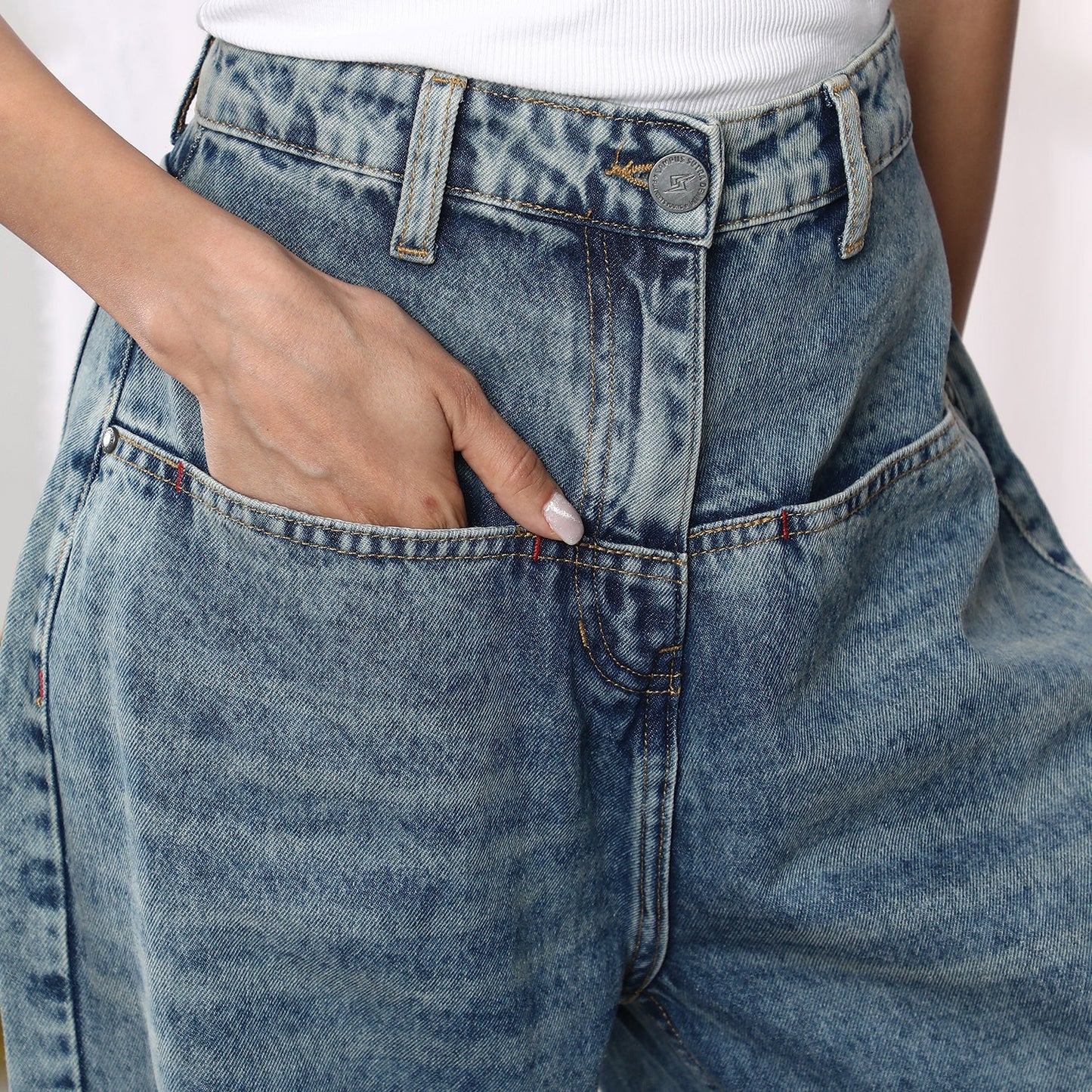 Acid-Wash Straight Denim Jeans