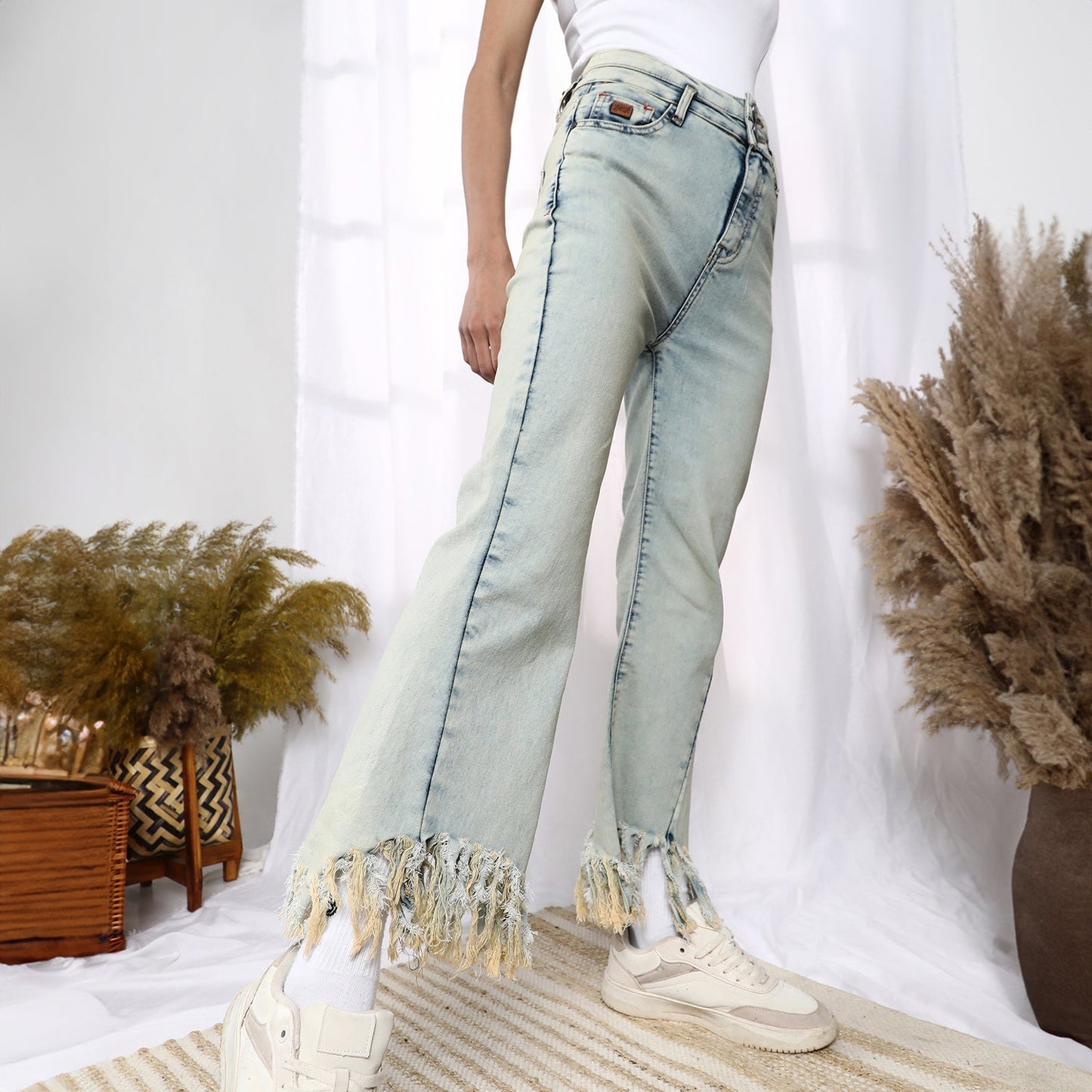 Fringed Flared Denim Jeans