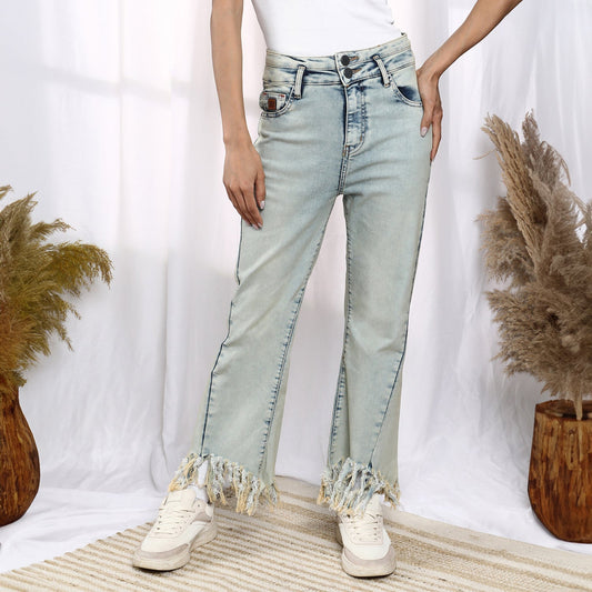 Fringed Flared Denim Jeans