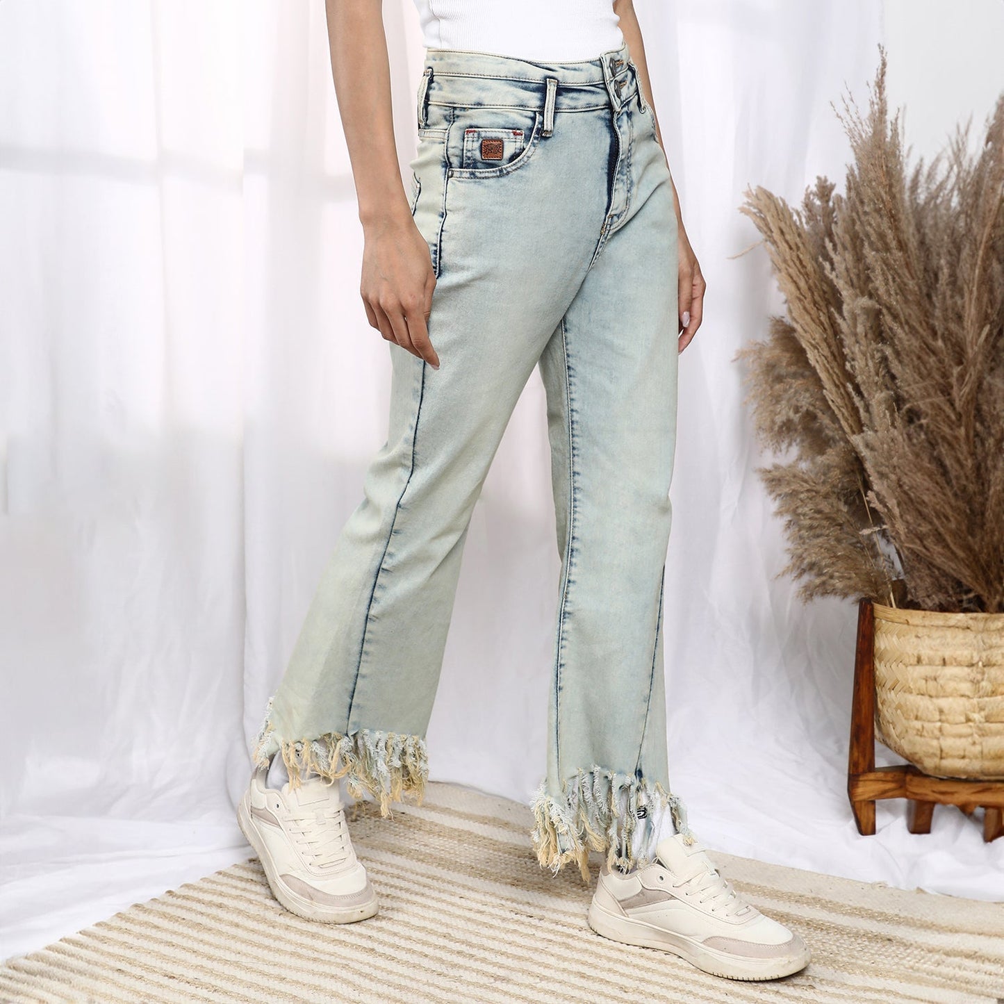 Fringed Flared Denim Jeans