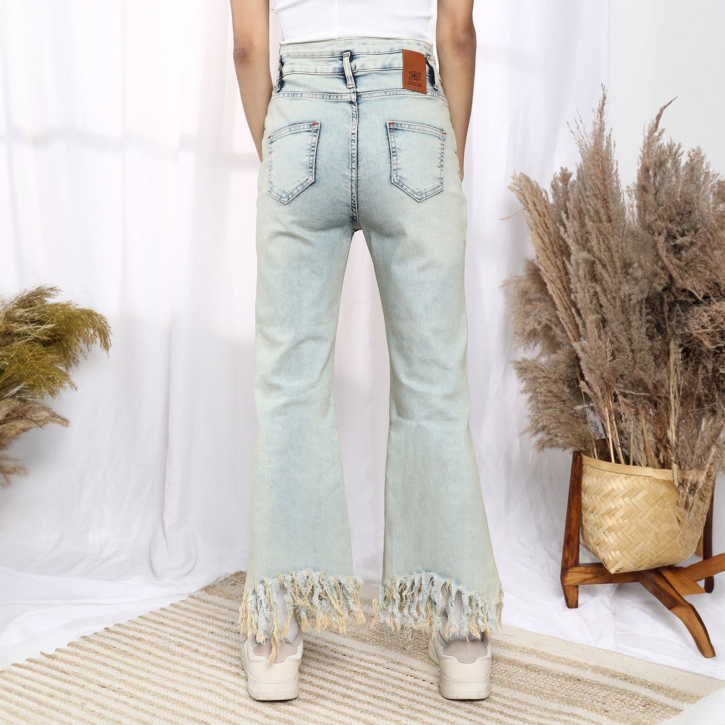 Fringed Flared Denim Jeans