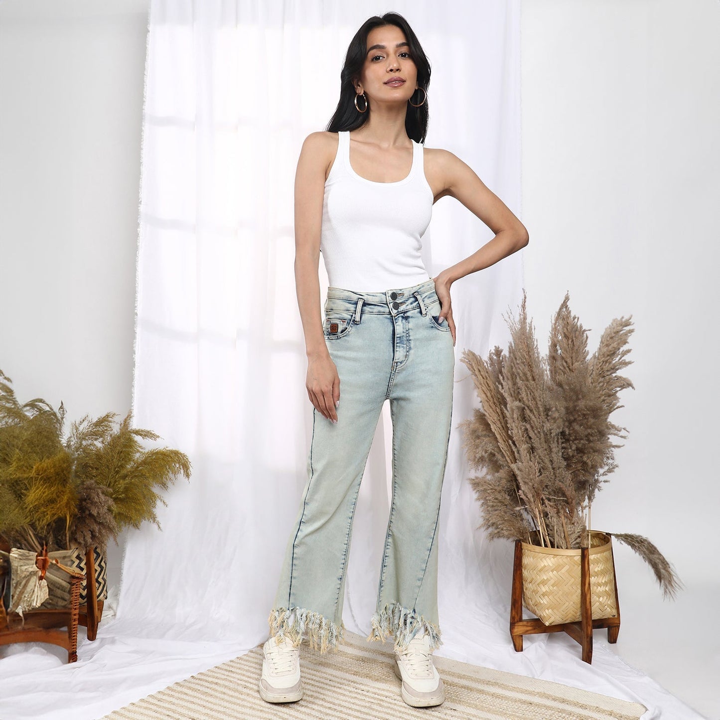 Fringed Flared Denim Jeans