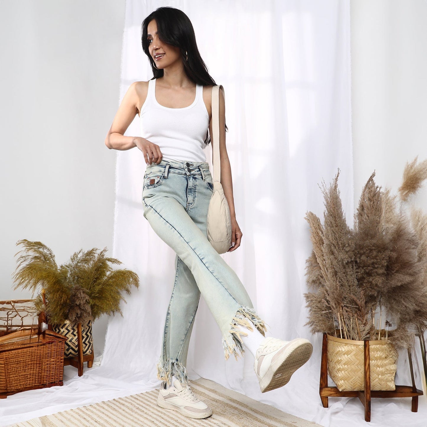 Fringed Flared Denim Jeans