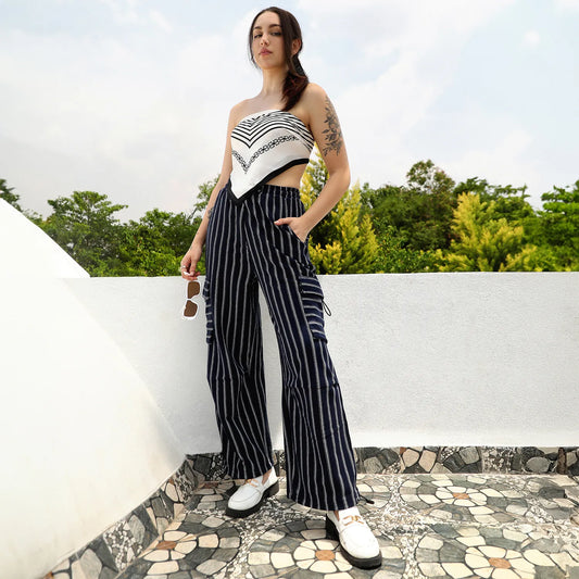 Striped Cargo Parachute Trousers