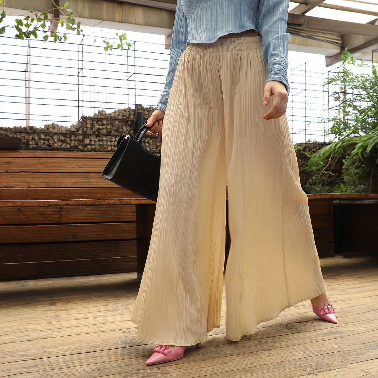 Striped Piping Flared Trousers