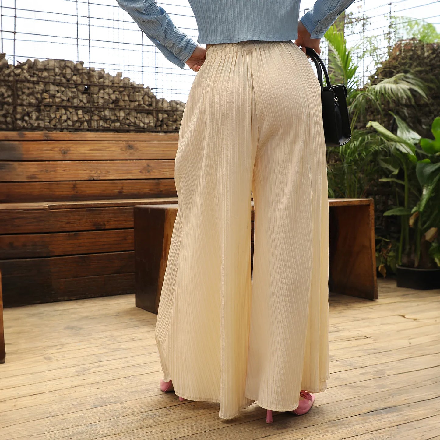Striped Piping Flared Trousers