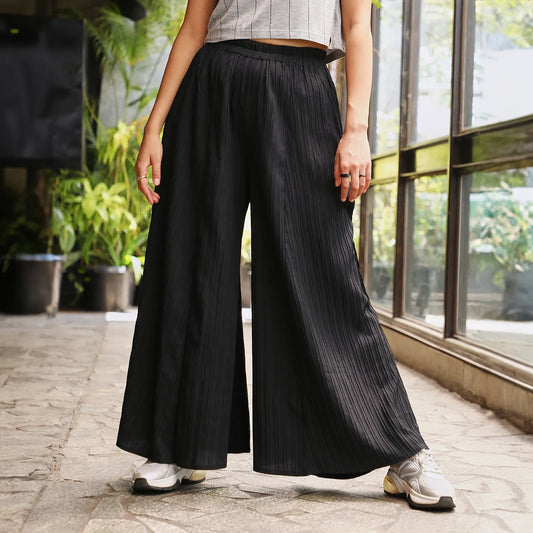 Striped Piping Flared Trousers