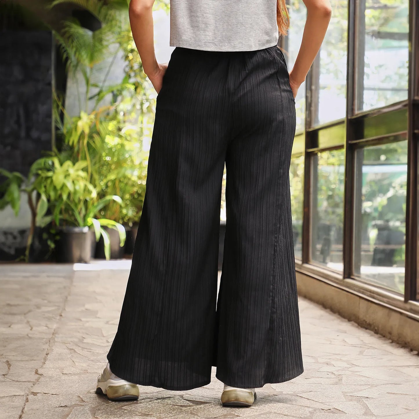 Striped Piping Flared Trousers