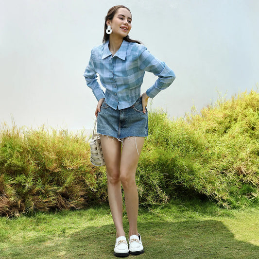 Buffallo Check Cinched Cropped Shirt