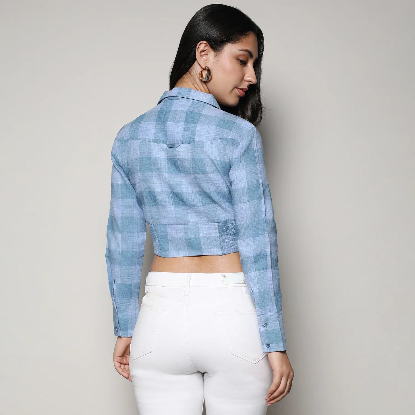 Buffallo Check Cinched Cropped Shirt