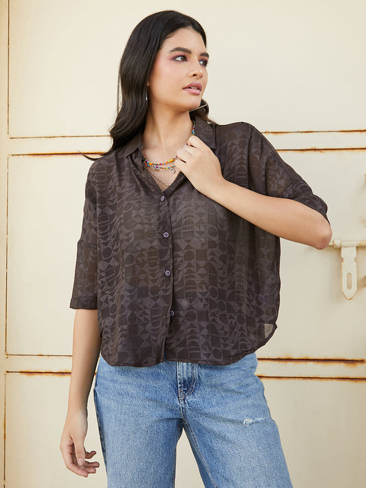 Sheer Geometric Block Oversized Shirt