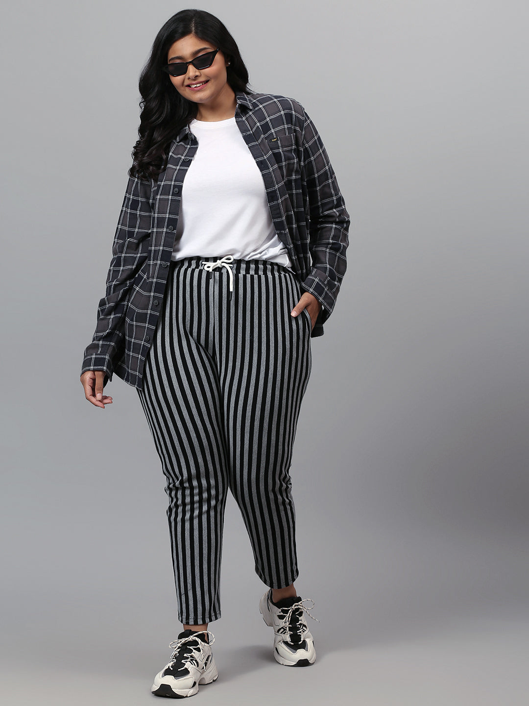 PLUS SIZE WOMEN STRIPED STYLISH CASUAL & EVENING TRACKPANT