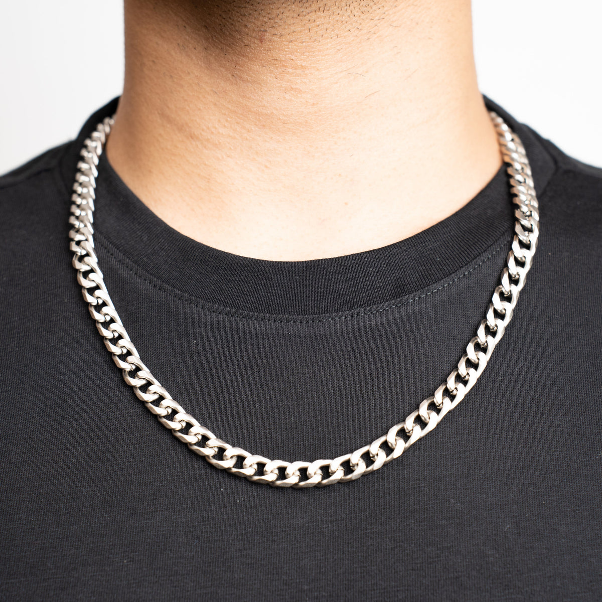 Cuban Neck Chain - 8Mm - Satin Silver Zach