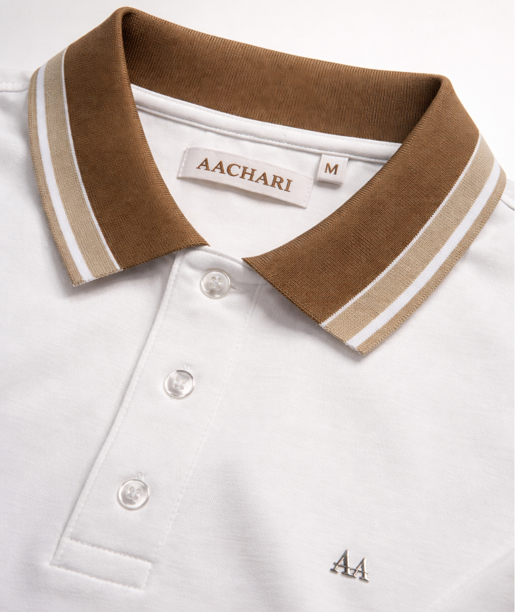 White Polo with Brown Collar Aachari