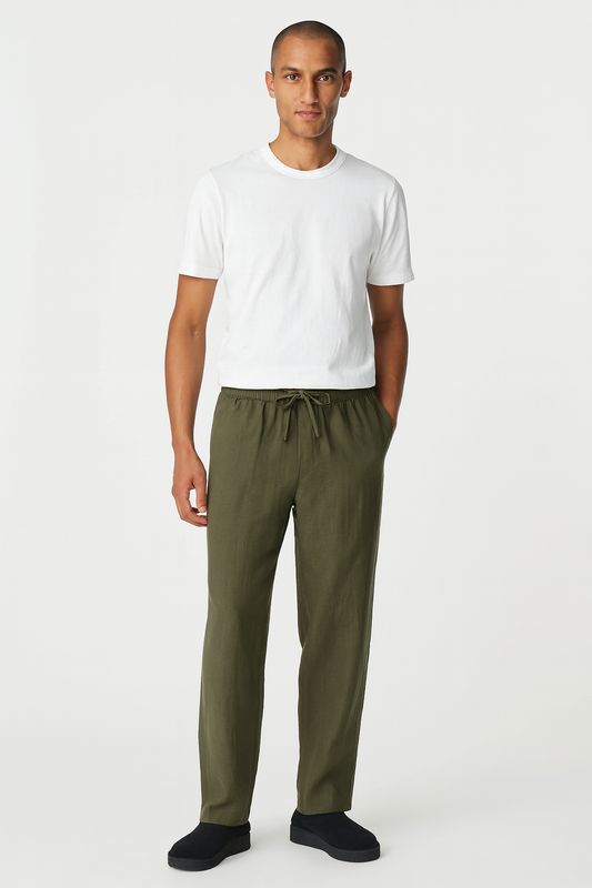 Olive Green Cotton Linen Pajama for Men