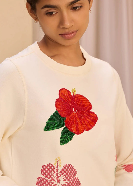 3D Hibiscus Embroidery iCotton Sweatshirt Alonge