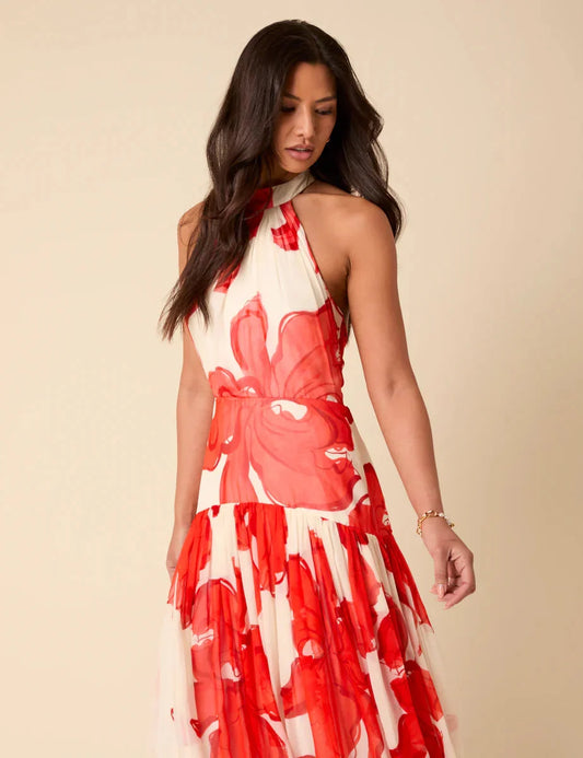 Red Floral Alice Dress De Novoo