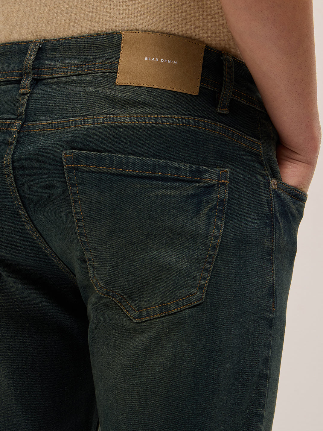 Dark Green Mid-Rise Slim Fit Jeans with Light Fade