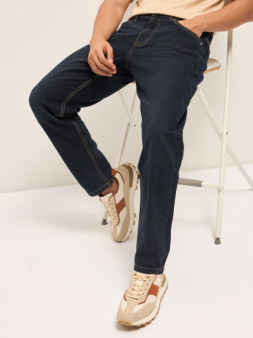 Dark Blue with Light Fade Mid-Rise Relaxed Fit Jeans