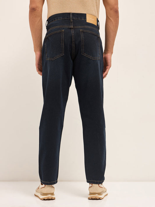 Dark Blue with Light Fade Mid-Rise Relaxed Fit Jeans