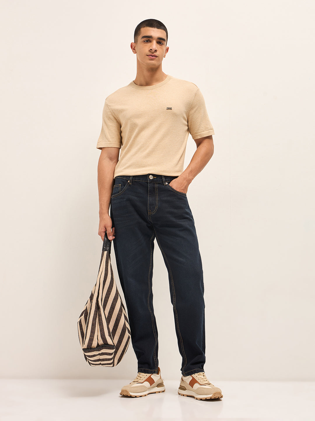 Dark Blue with Light Fade Mid-Rise Relaxed Fit Jeans