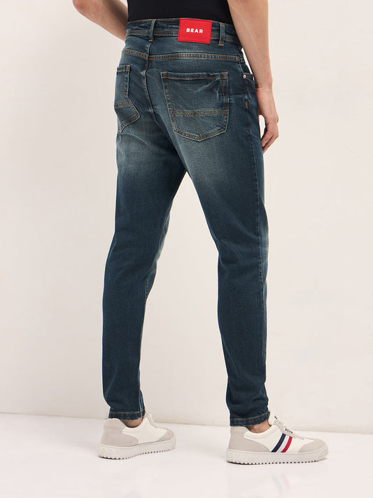 Dark Blue with Mid Fade Mid-Rise Slim Fit Jeans