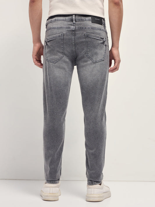 Light Grey Mid-Rise Skinny Fit Jeans with Light Fade