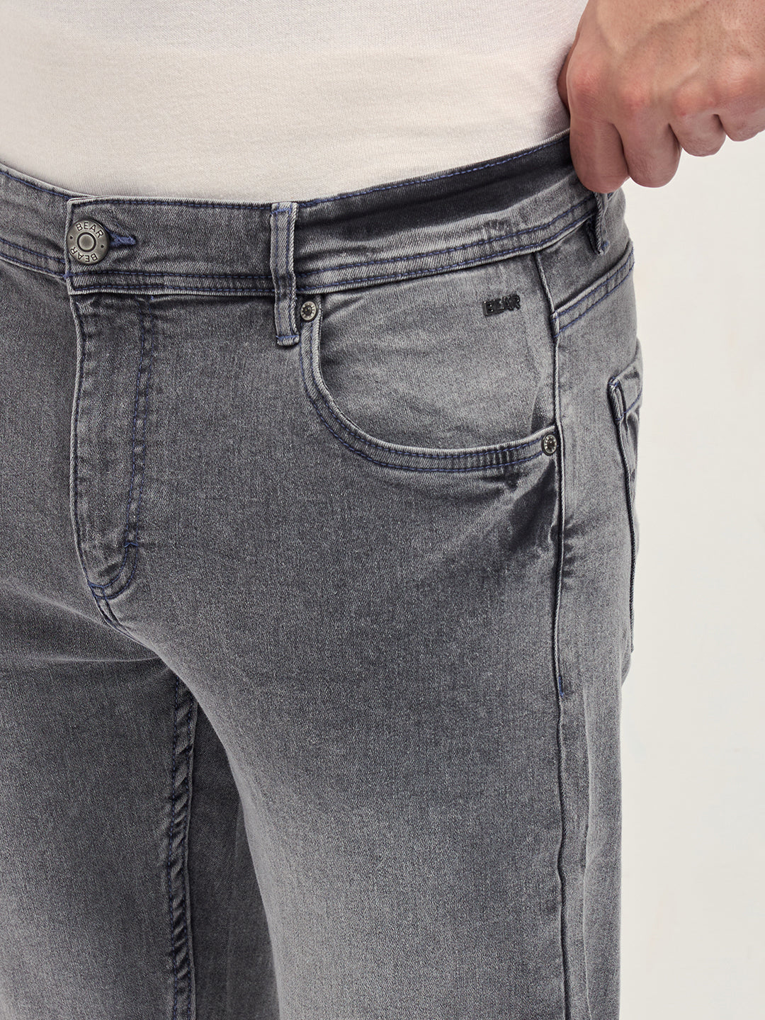 Light Grey Mid-Rise Skinny Fit Jeans with Light Fade