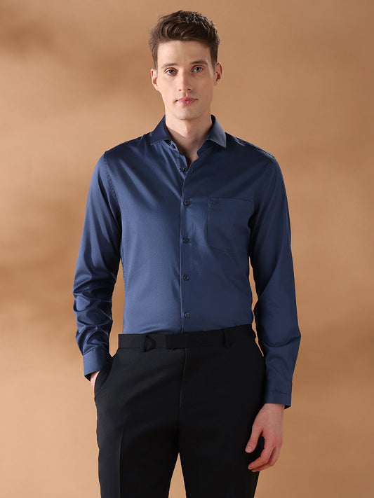 Navy Slim Fit Solid Formal Shirt for Men (DEXTER)