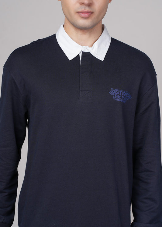 Funny Tales Outlaws Navy Blue Polo Neck Sweatshirt for Men