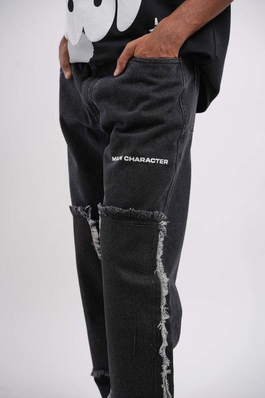 Tract Logo Printed Black Denim Main Character