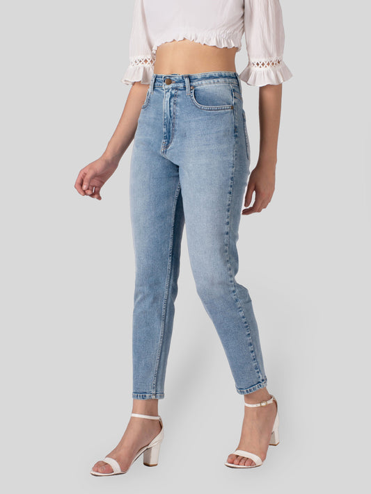 Stylish Light Blue Straight Fit Denim Jeans For Women