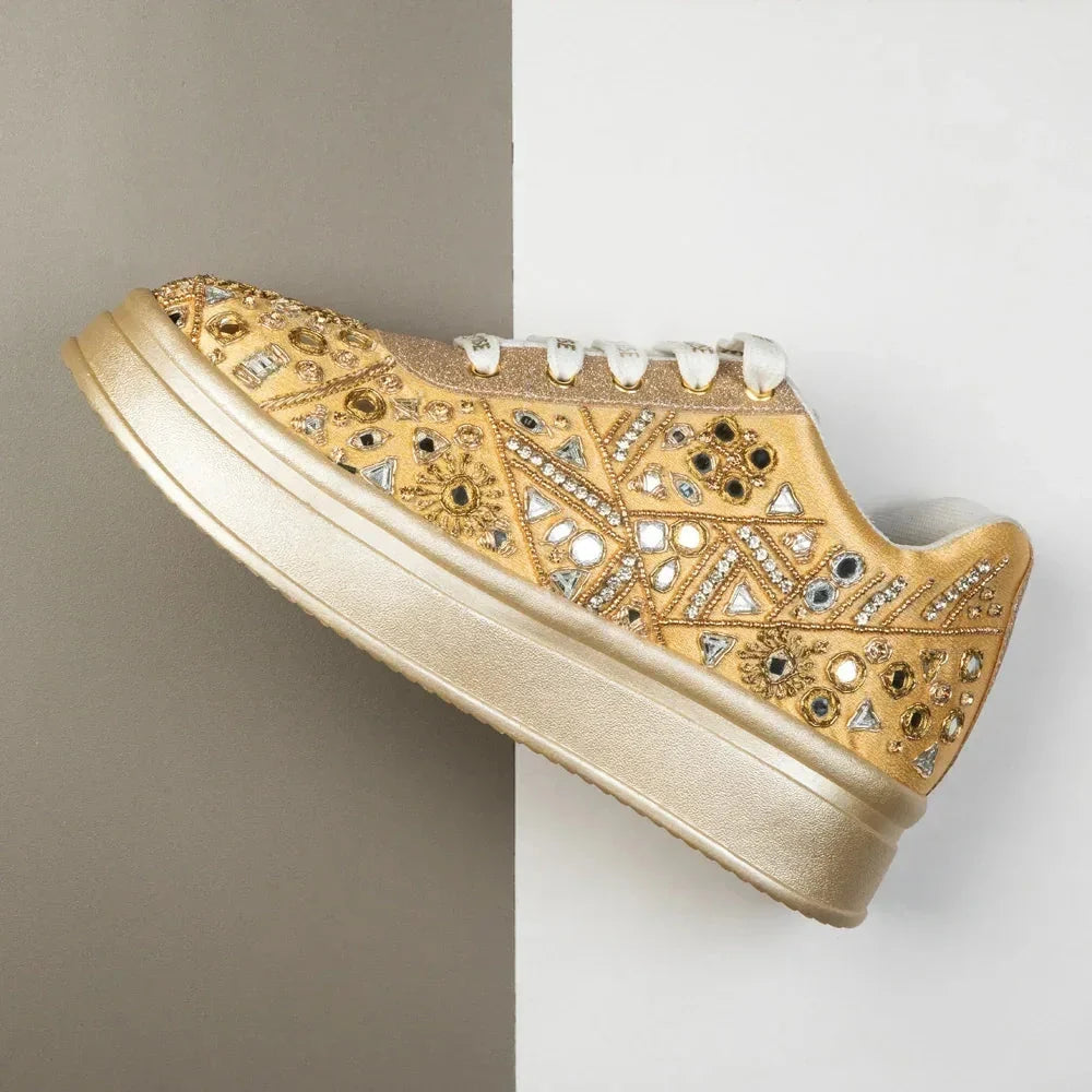The Cassiana Luxury Gilded Prism Embellished Trainer Rettrose