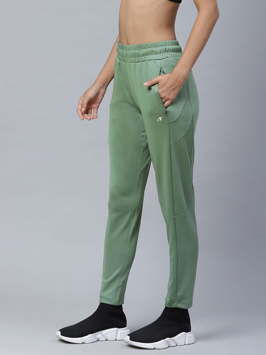 Alcis Women Olive Green Solid Slim Fit Track Pants