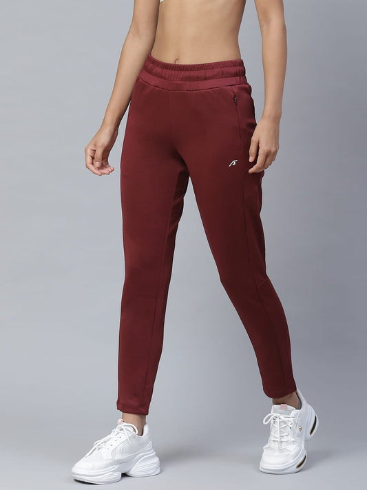 Alcis Women Maroon Solid Slim Fit Track Pants