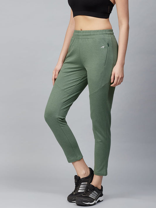 Alcis Women Olive Green Slim Fit Solid Cropped Track Pants