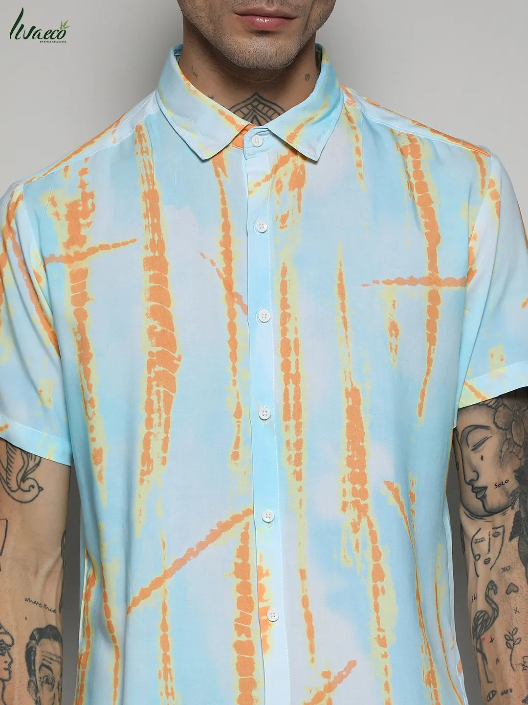 EcoLiva Sky Blue & Orange Pastel Tie Dye Shirt