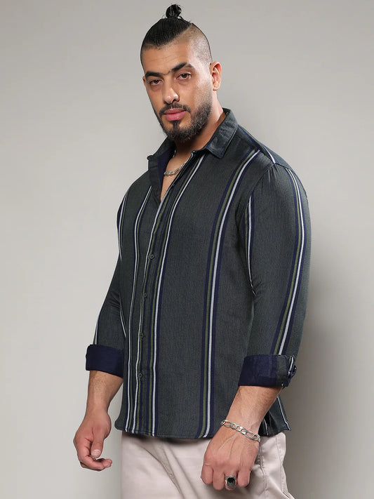 Emerald Green Striped Casual Shirt