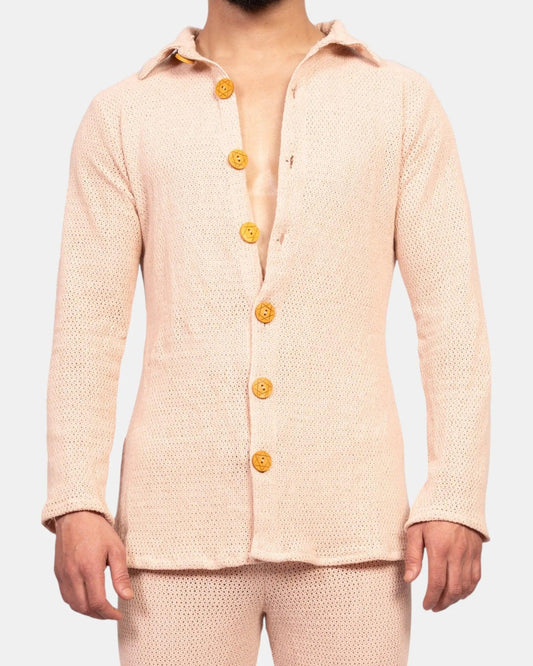 Knit Crochet Shirt /Ivory Cream