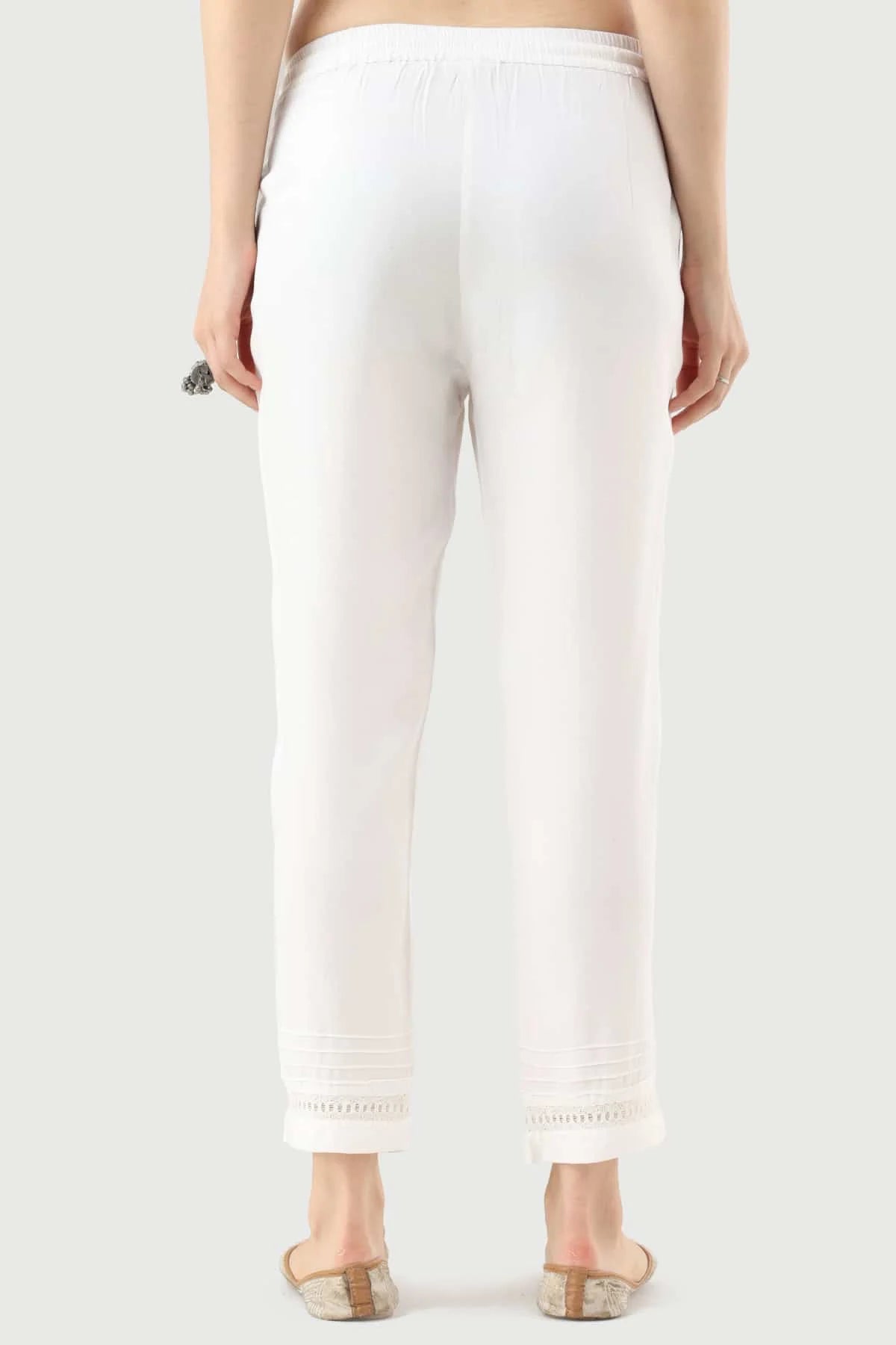 White Viscose Twill Palazzo with Regular Fit