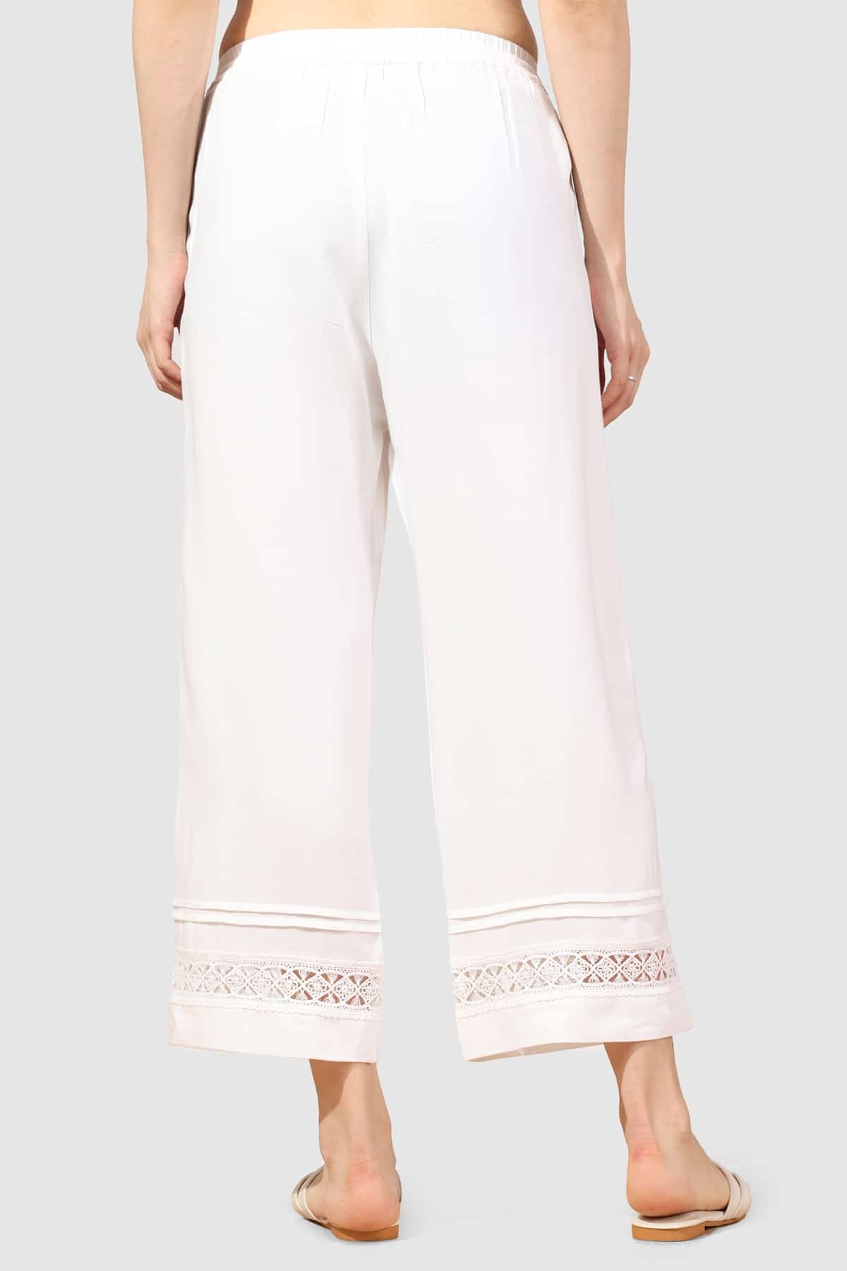 White Viscose Twill Solid Palazzo with Regular Fit