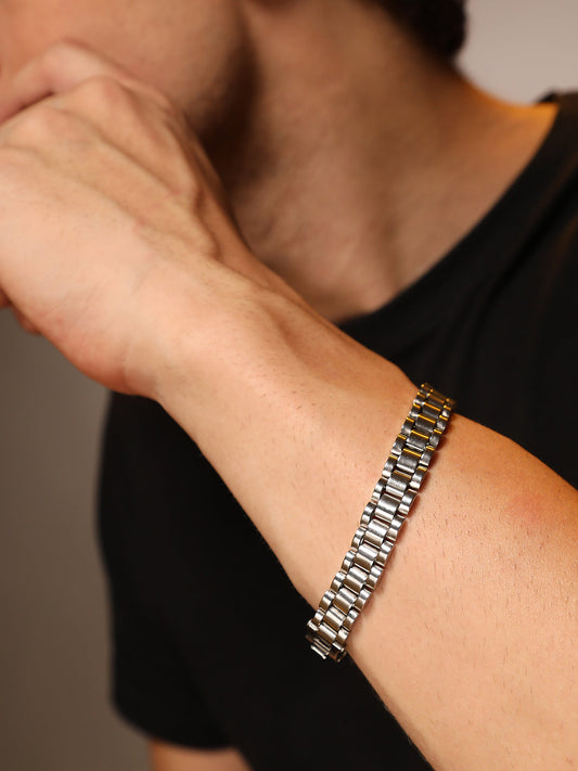The Small H-Link Tennis Bracelet - Metallic Silver