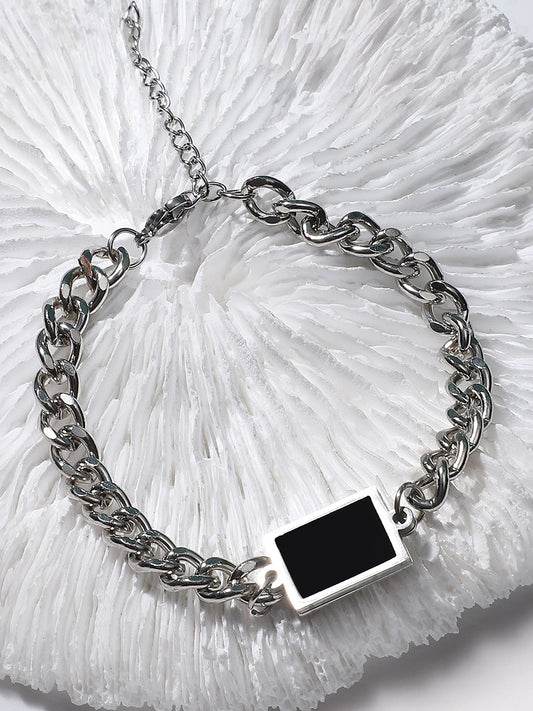 The Block Link Bracelet - Metallic Silver